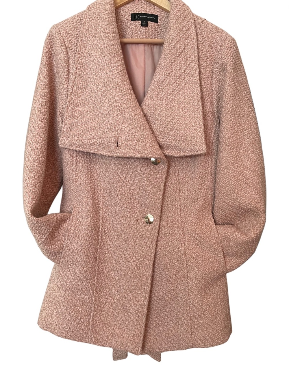 INC International Concepts Pink Textured Wool-Blend Pea Coat XL